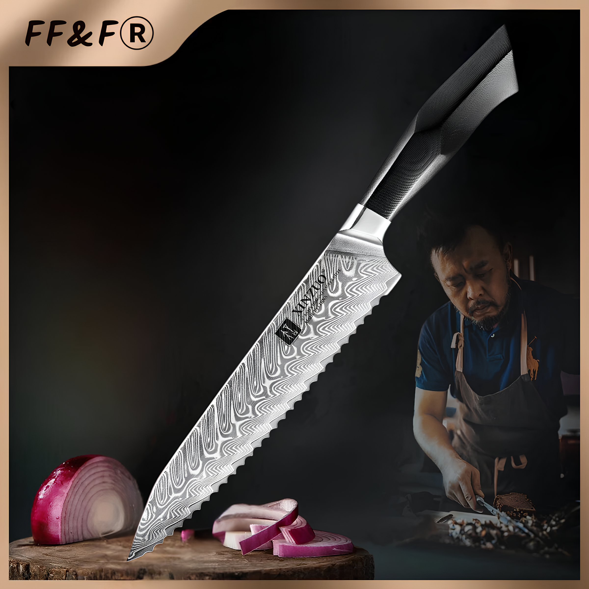 Premium 8.5” Damascus Steel Bread Knife – G10 Handle