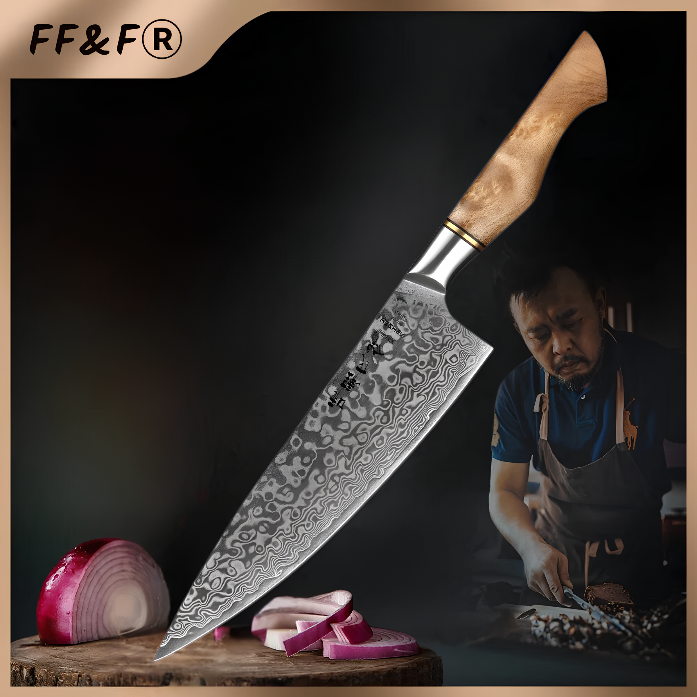 Premium 8.3" Damascus Steel Chef Knife – 67 Layers Figured Sycamore Handle