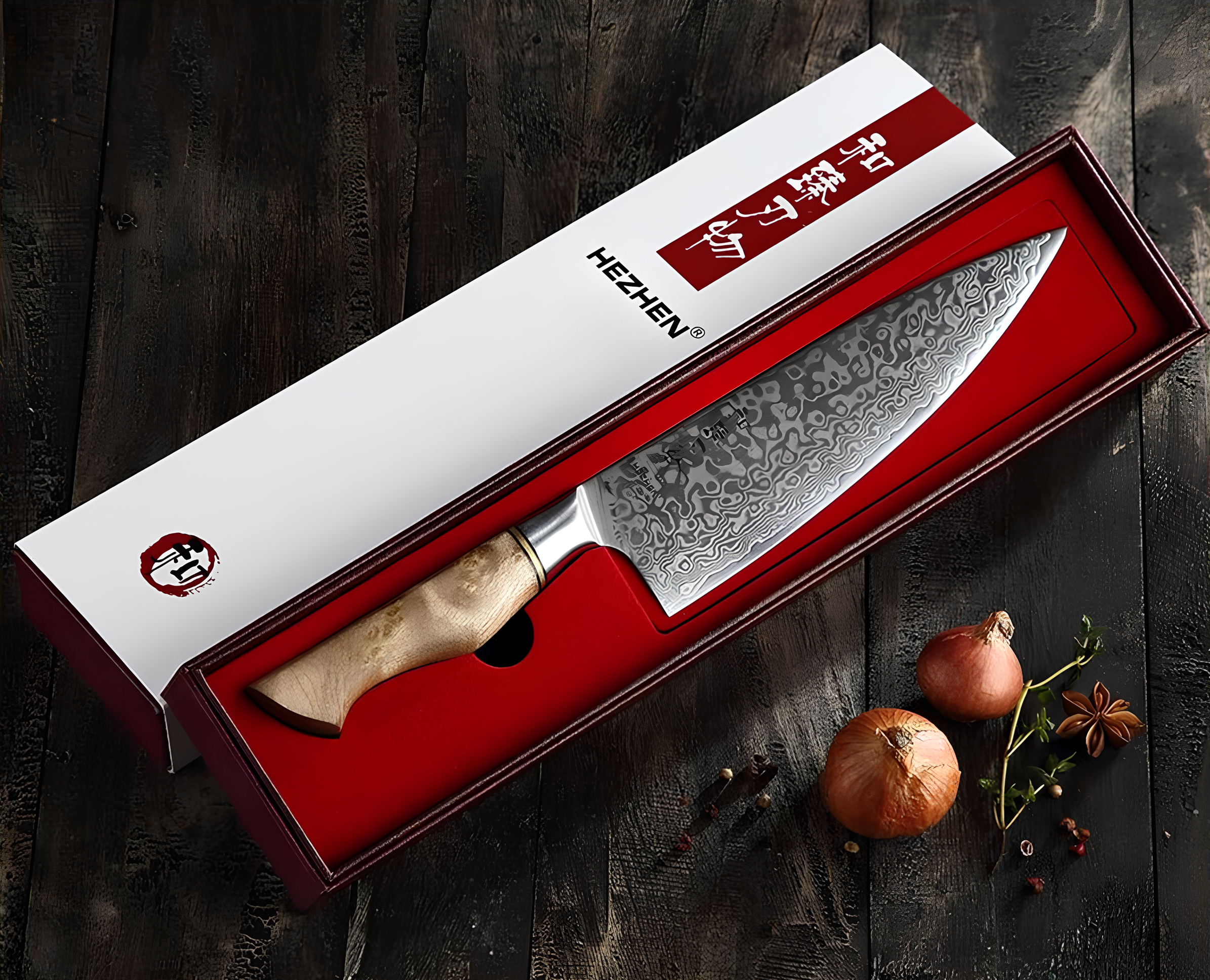 Premium 8.3" Damascus Steel Chef Knife – 67 Layers Figured Sycamore Handle