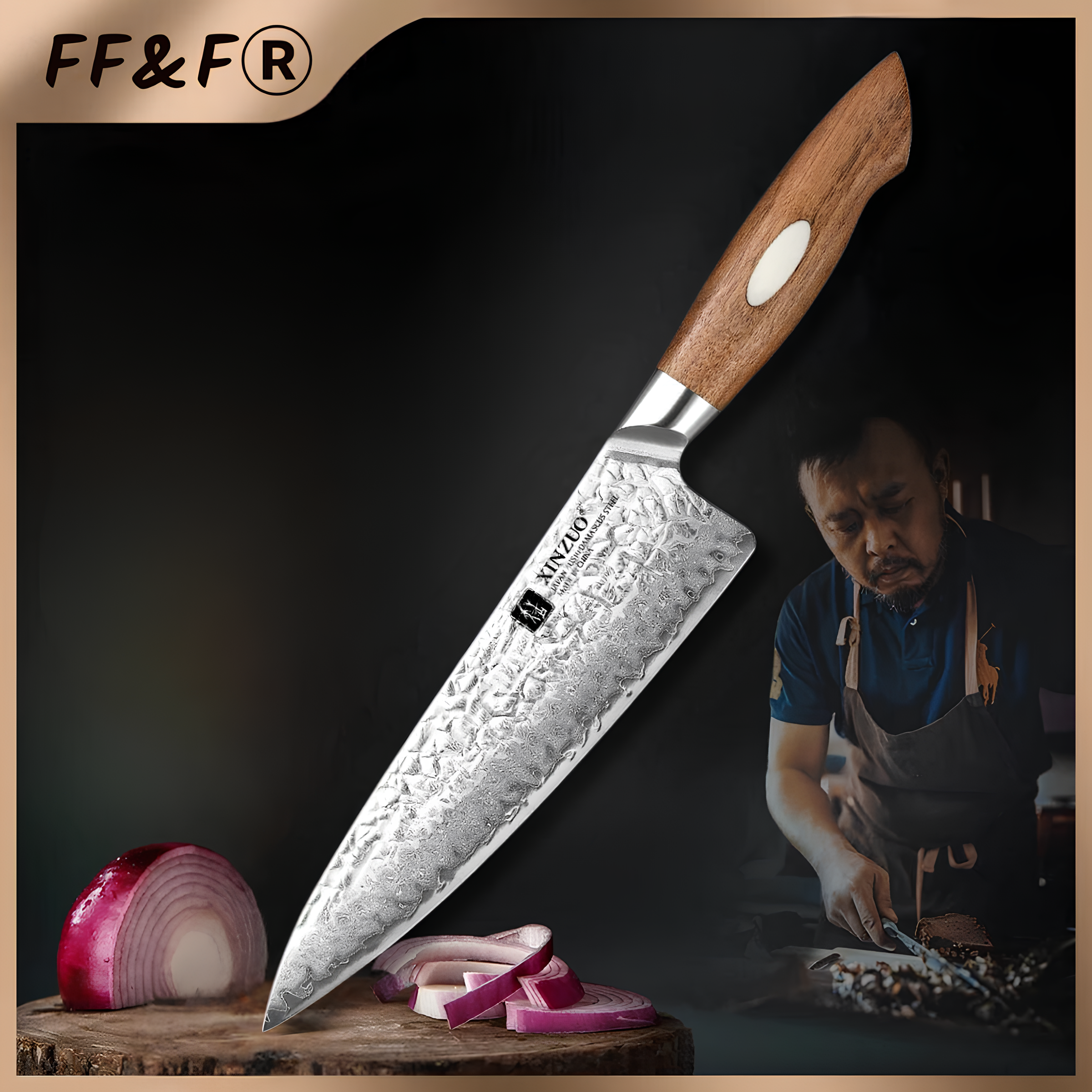 8.5" Japanese Damascus Steel Chef's Knife - Handcrafted with American Walnut Handle