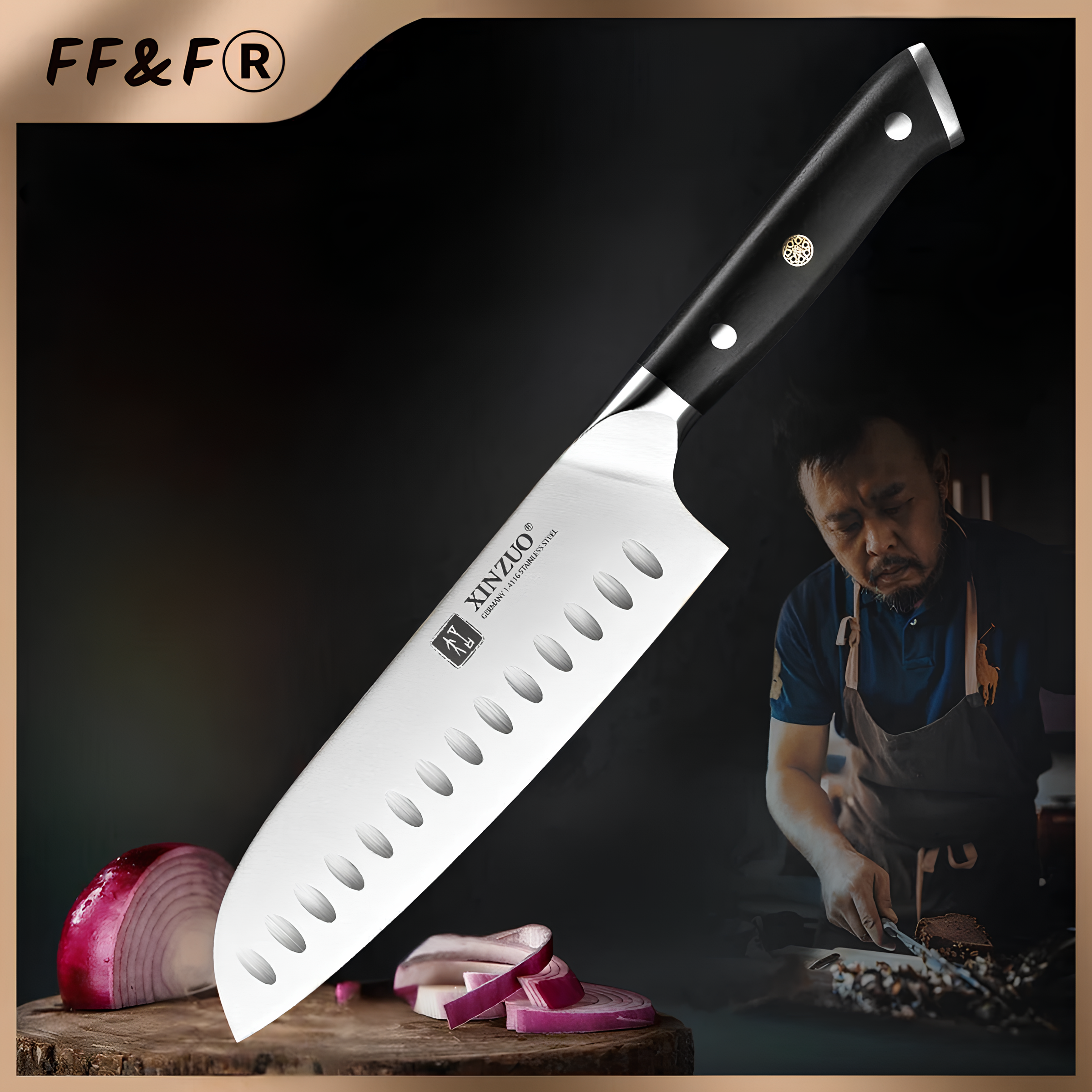 7-Inch Premium Santoku Chef Knife – German Stainless Steel with Ebony Wood Handle