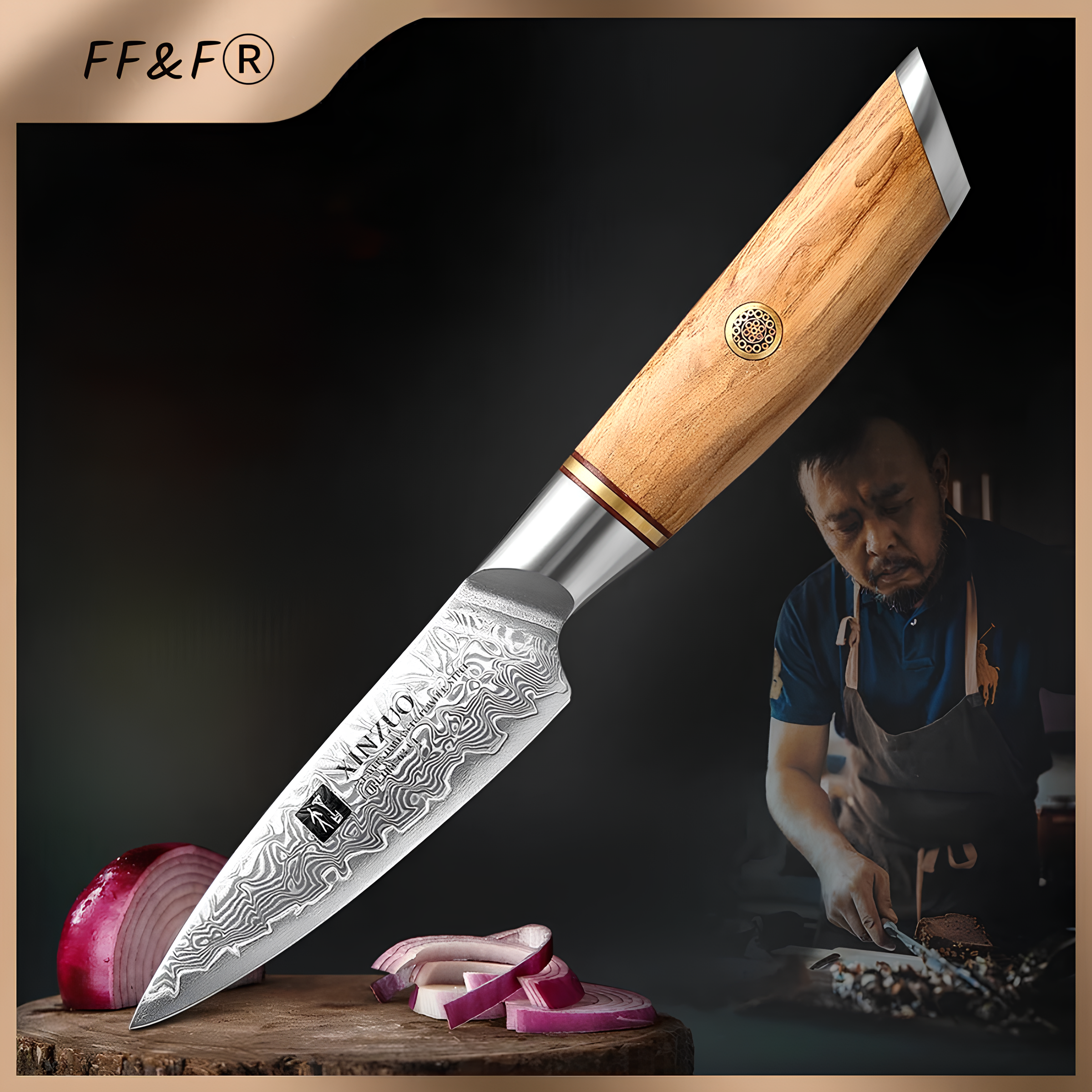 3.5″ Damascus Steel Paring Knife with 14Cr14MoVNb Powder-Steel Core