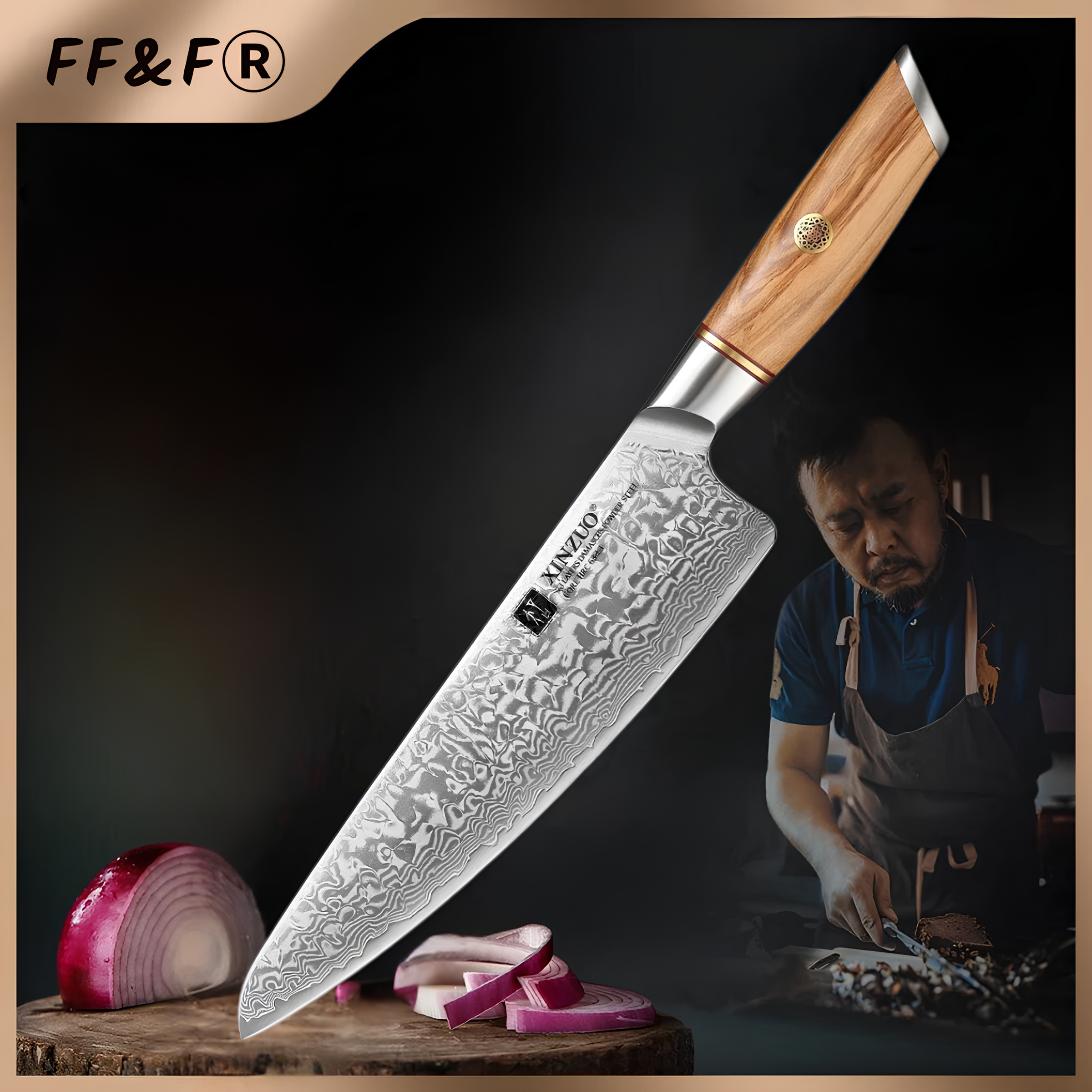 8.5-inch 73-Layer Damascus Steel Chef’s Knife with 14Cr14CoVNb Core