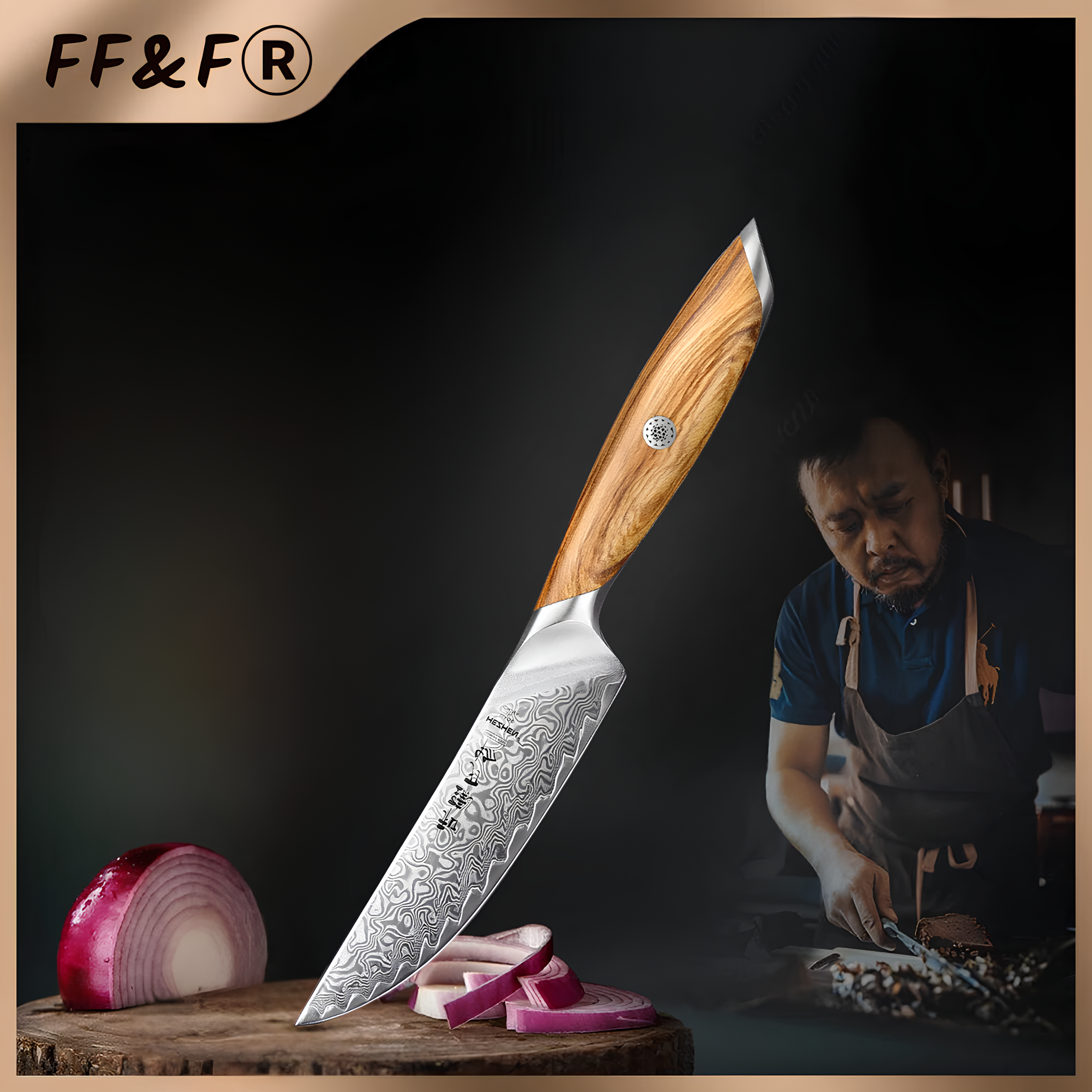 Japanese Steak Knife 26cm – 73-Layer Damascus & Olive Wood