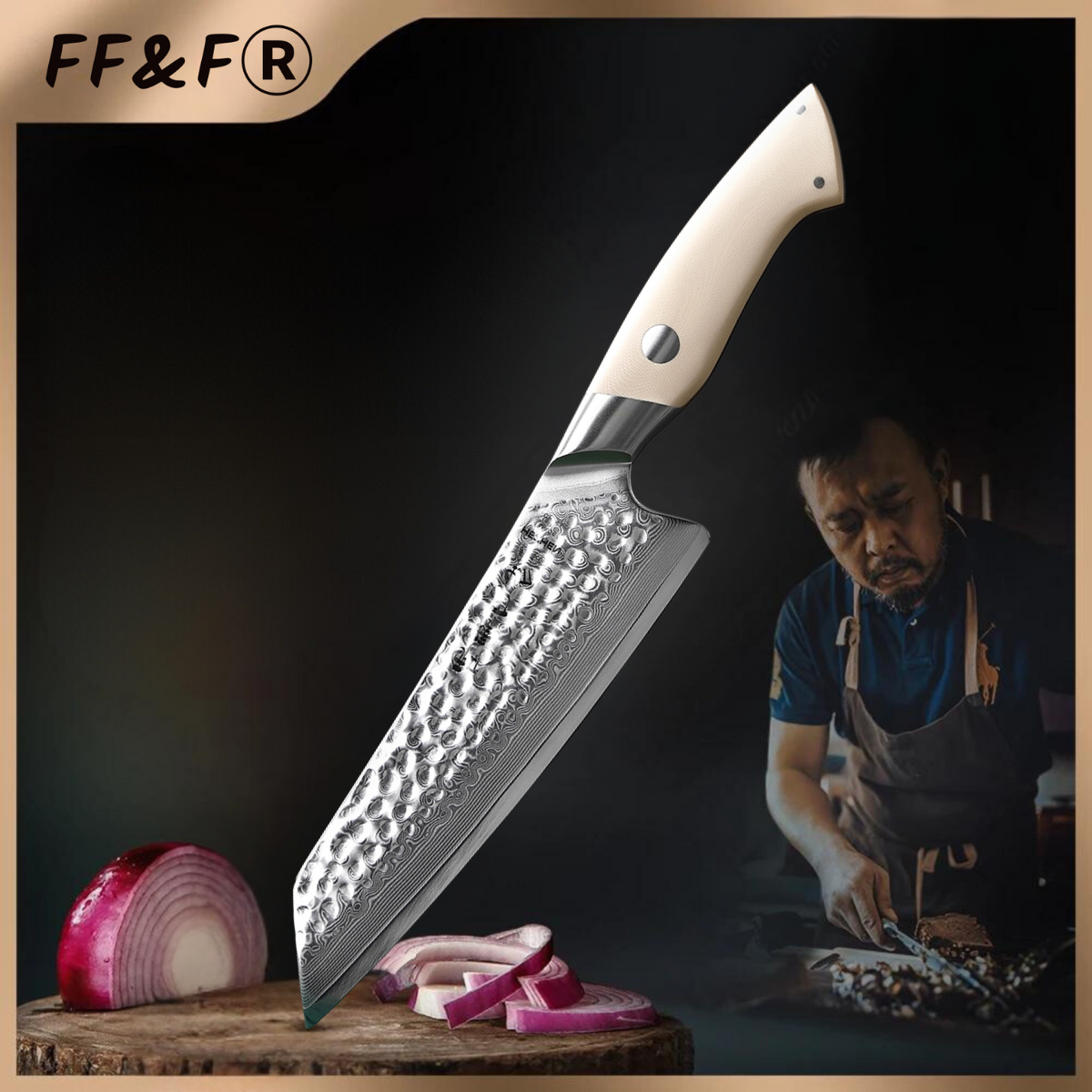 7-Inch Santoku Knife – Premium Damascus Steel, Ivory G10 Handle