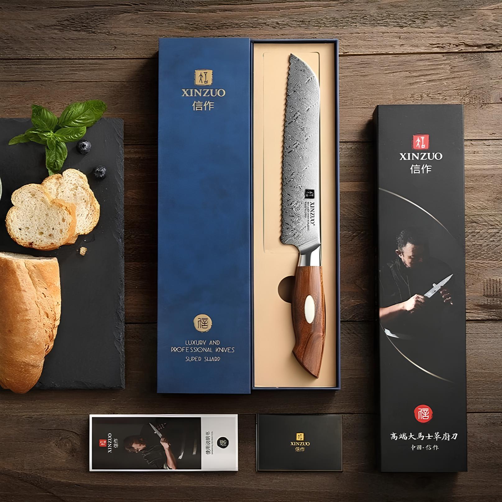 8.5" Damascus Steel Bread Knife – Dual-Core Forged Steel with Desert Ironwood Handle