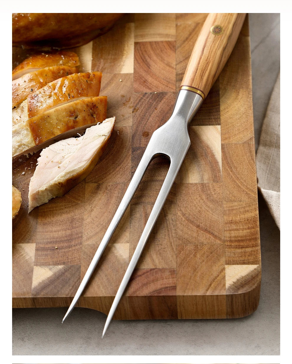 Premium Forged Carving Fork Stainless Steel 430 with Olive Wood Handle