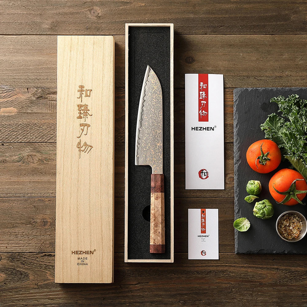 Faca Santoku Série Retrô de 7.2" em Aço Damasco Tricolor