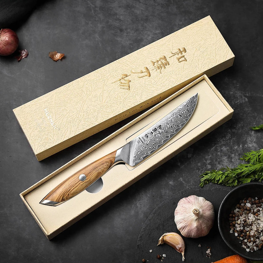 Japanese Steak Knife 26cm – 73-Layer Damascus & Olive Wood