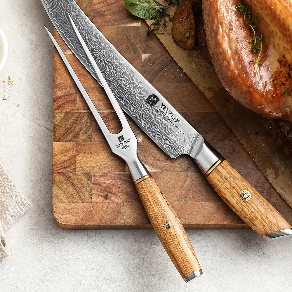 Premium Forged Carving Fork Stainless Steel 430 with Olive Wood Handle