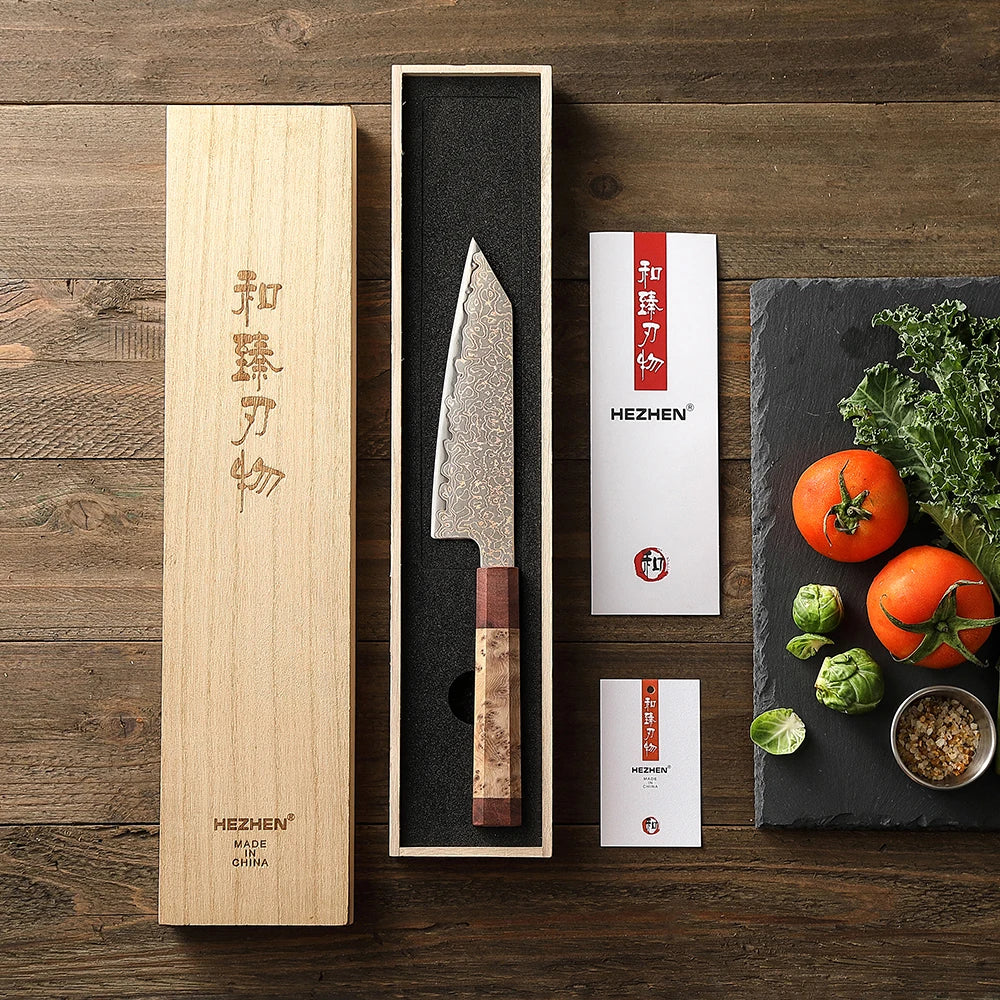 Faca Bunka Série Retrô 6.5" em Aço Damasco Tricolor