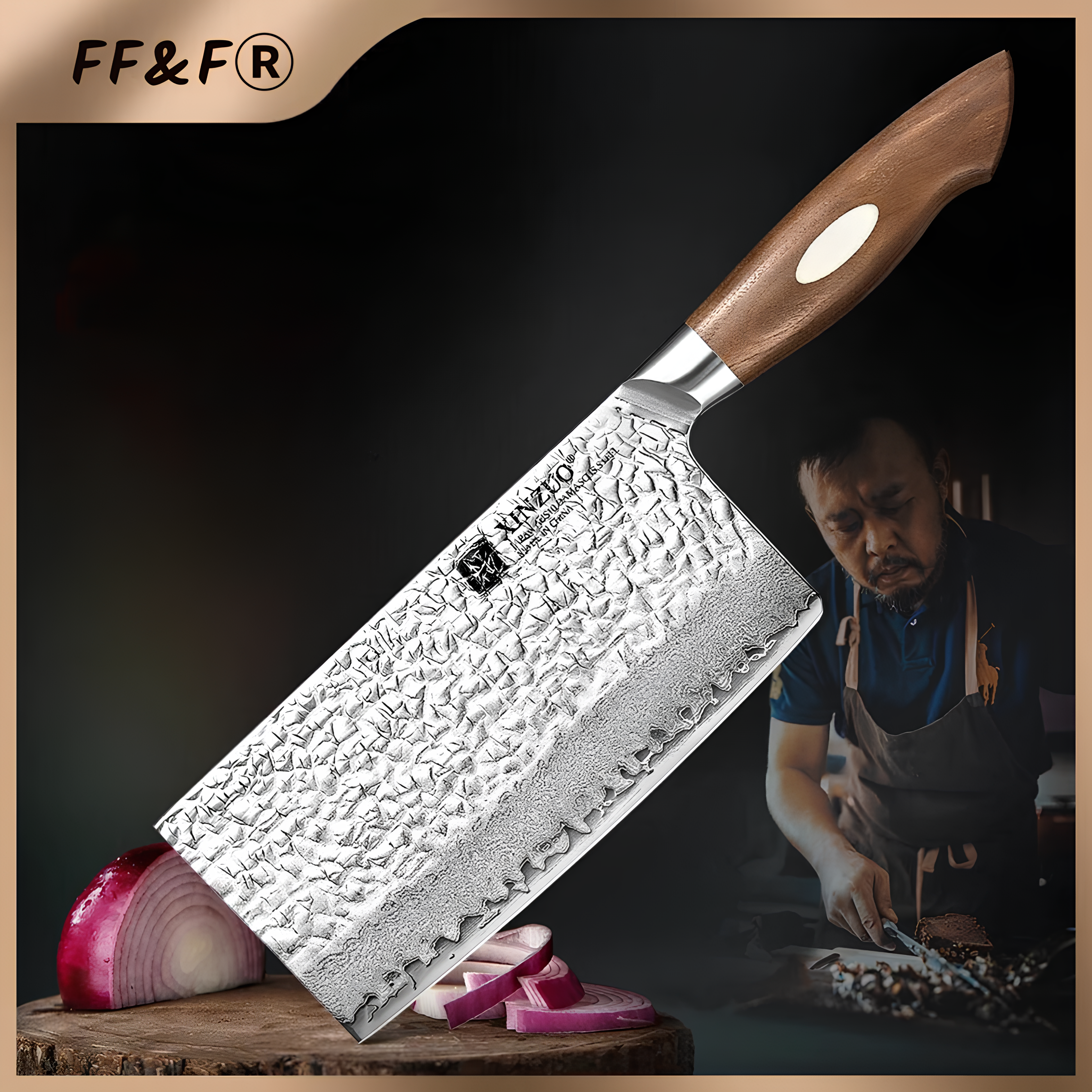 7-Inch Damascus Steel Meat Cleaver with Black Walnut Handle and AUS-10 Core
